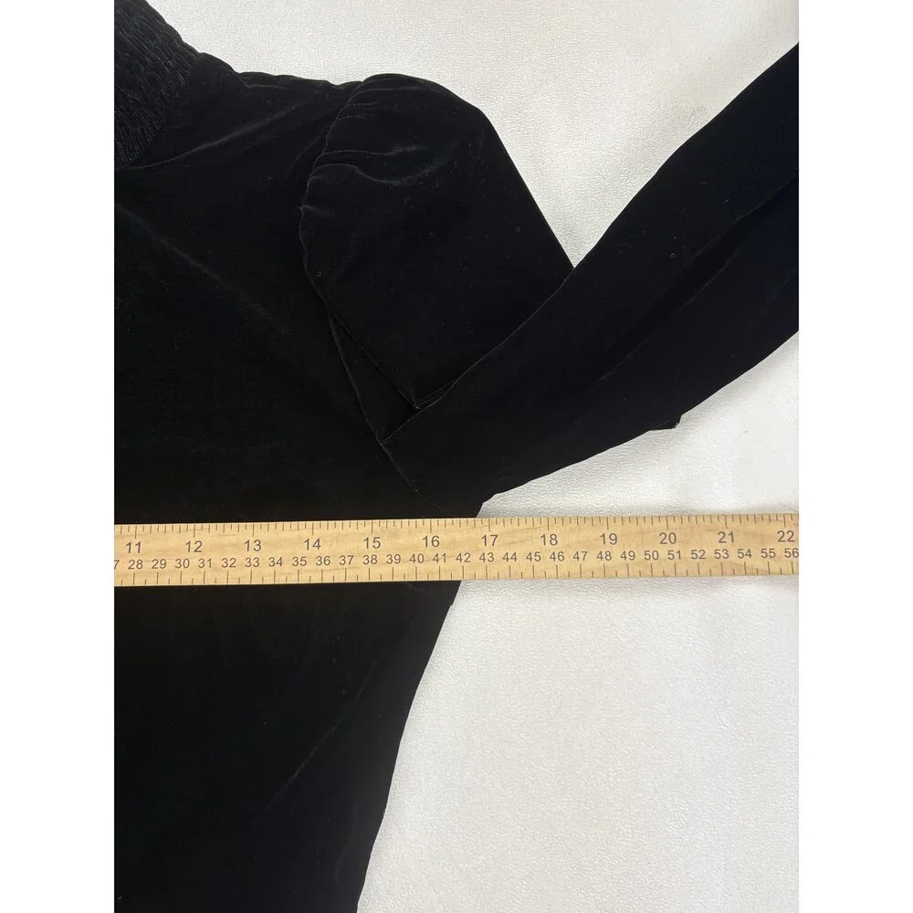 Zara Black Velvet High-Neck Smocked Cuff Long‎ Sleeve Dress XS